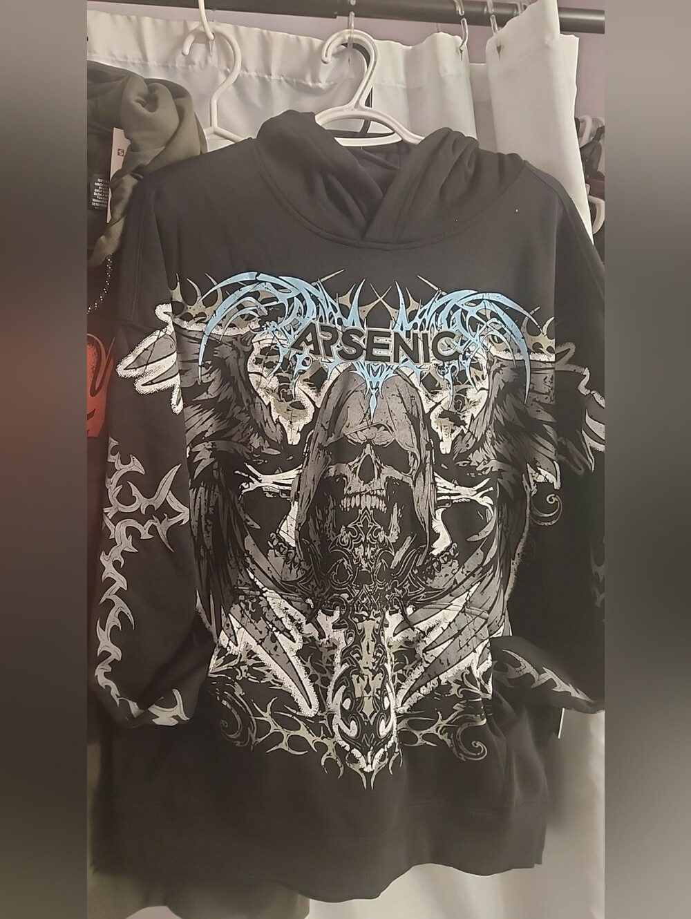 🔥NEW TAGS ON🔥 ARSENIC Men's Black Graphic Hoodie Shirt - Skull & Wings Design